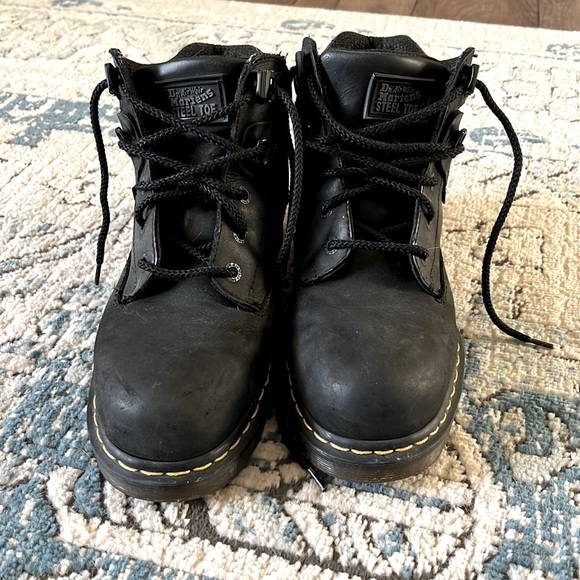 Genuine Dr. Marten leather boots with steel toe, men’s 12 - Picture 1 of 5